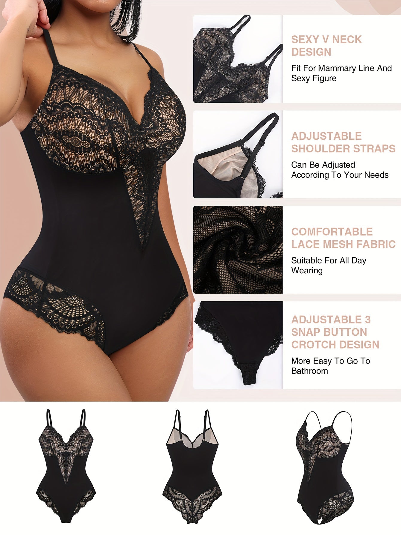 Bodysuits For Women Lace Shapewear, Summer Sling Body Suit Tummy Control Body Shaper