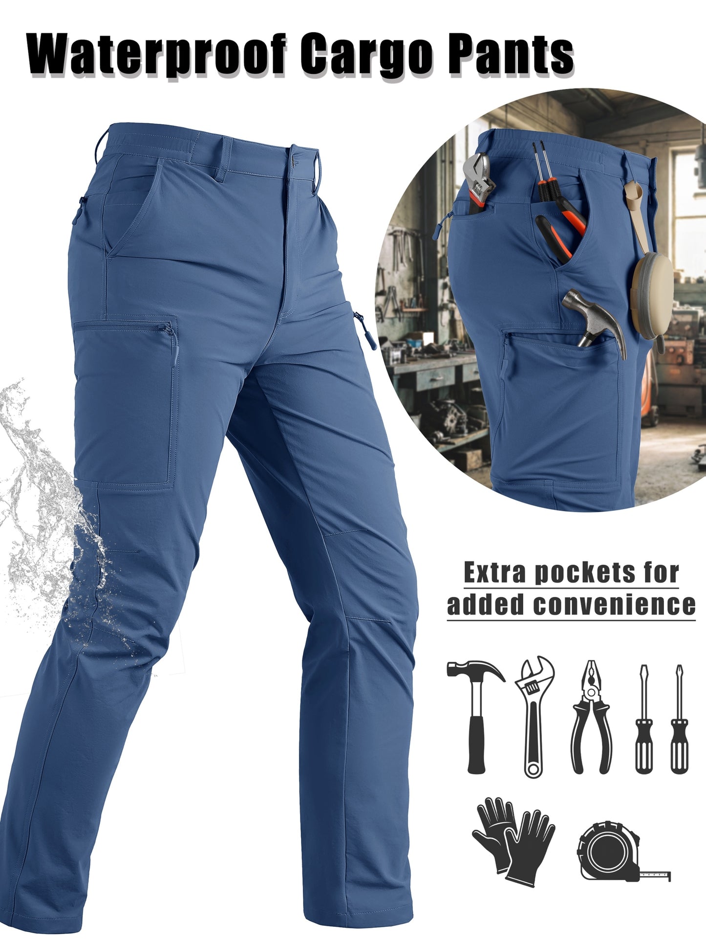 Men'S Cargo Pants Spring Hiking Trousers Quick-Dry Ripstop Stretch Fabric Breathable Moisture-Wicking Lightweight Elastic Waist And 3D-Cut 6 Pockets Outdoor Pants for Fishing Travel Camping, Work in Spring And Summer