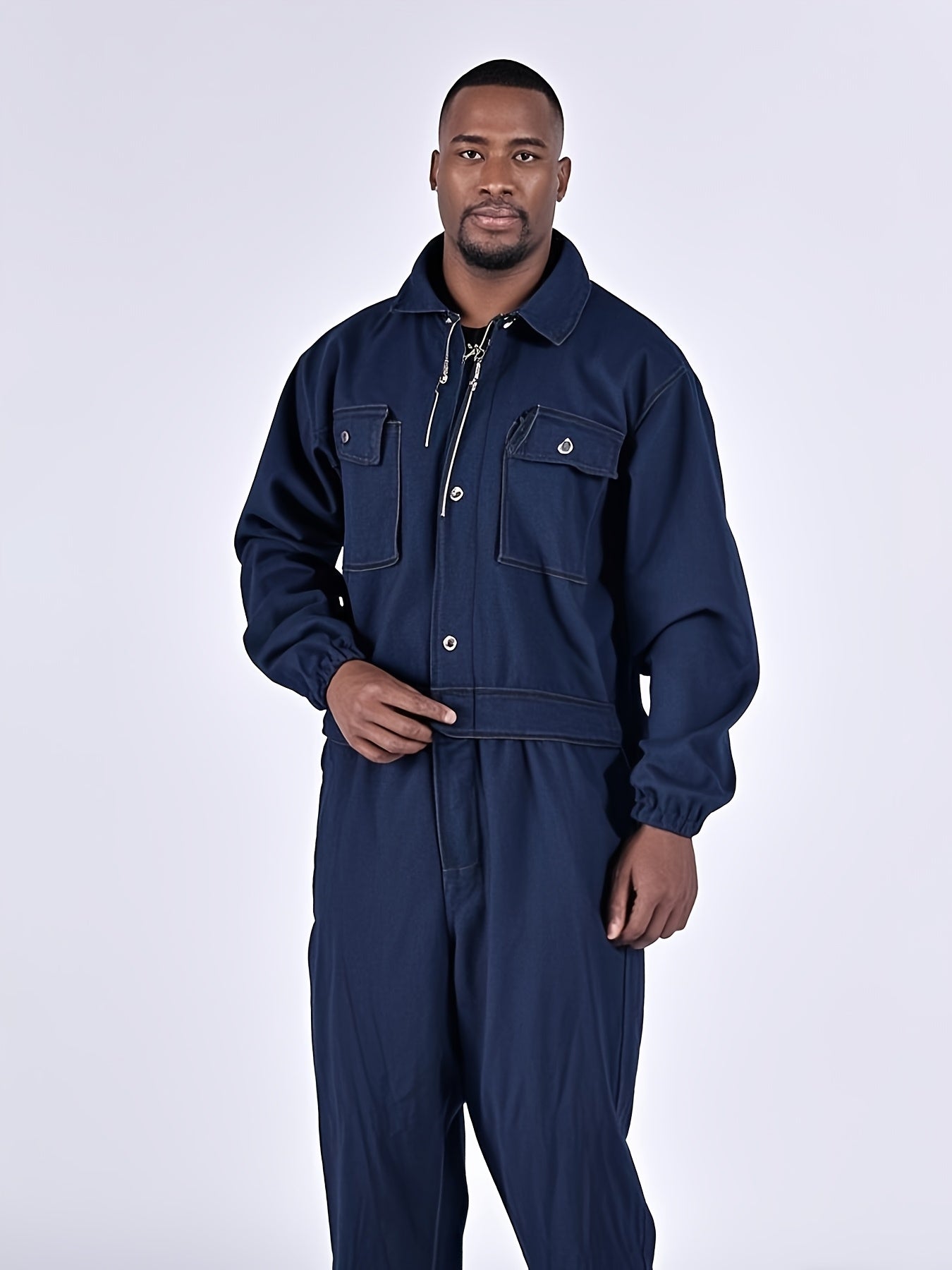Thick Denim With Multiple Pockets, And Dust-proof Jumpsuit, One-piece Workwear, Suitable For Spring Outdoor Sports And Work, Unisex Style