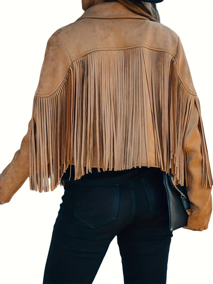 Faux Jacket Women Tassel Motorcycle Fringe Cropped Coats 2026 Spring Western Outfit Trendy Fall Long Sleeve Cowgirl Outfits Cardigan Jackets