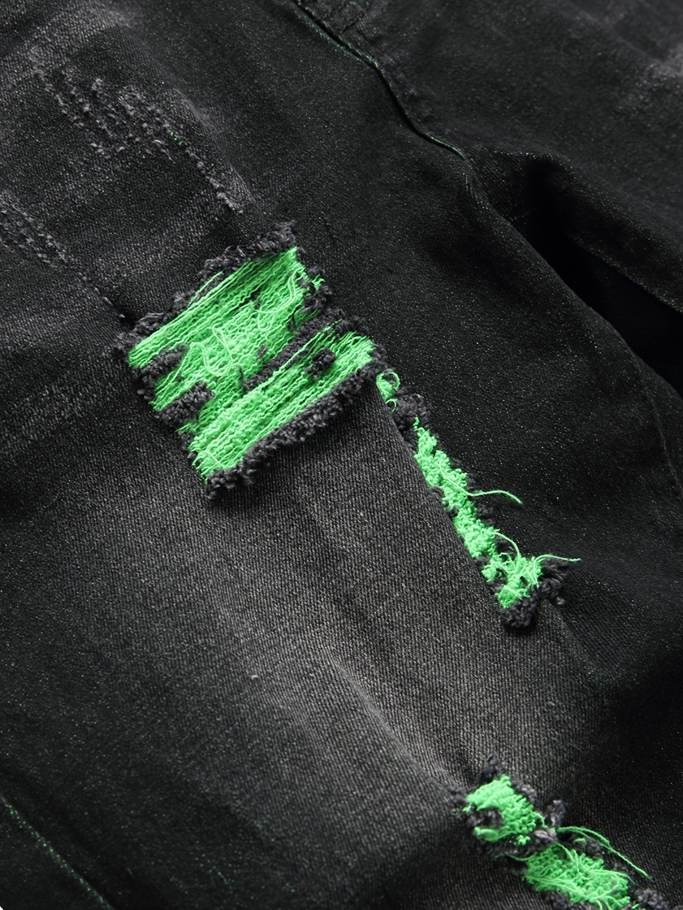 Black Green Hole Slimming Jeans Are Fashionable And Easy To Match