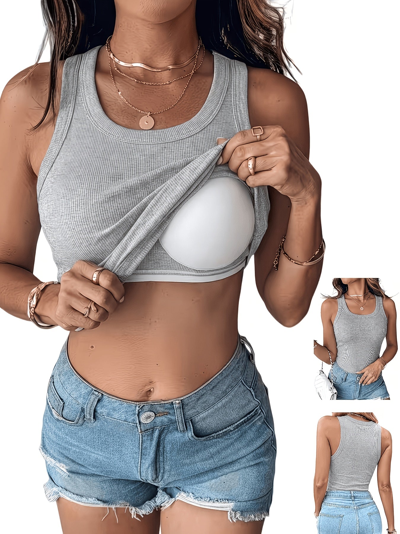 A Casual Ribbed Top for Women, Featuring a Chest Pad, Perfect for Daily Travel And Versatile Styling