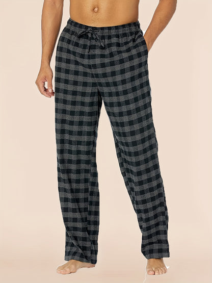 4 Men'S Sleep Pants, Soft New Men'S Four-season Pajama Trousers With A Plaid Pattern, Comfortable Spring And Summer Sleep Pants With Elastic Waist, One Side Pocket, With Belt, Loose And Suitable For Wearing Outside, Casual Home Trousers