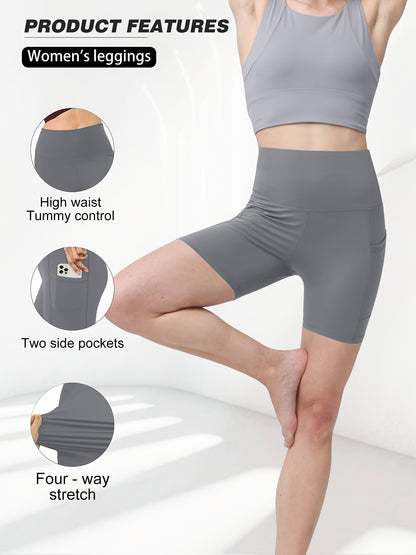 Women'S High Waisted Yoga Shorts, Elastic Lifting Buttocks And Abdominal And Bodybuilding Safety Pants, Outdoor Sports Fitness Running Cycling Casual Pants