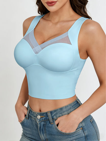 1pc EssElegance Wireless Sports Bra - Push-Up, Side Smoothing, High Stretch, Built-in Pads