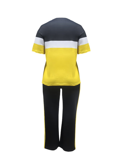 Women's Two-Piece Pants Set - Color Block Casual Look 4805