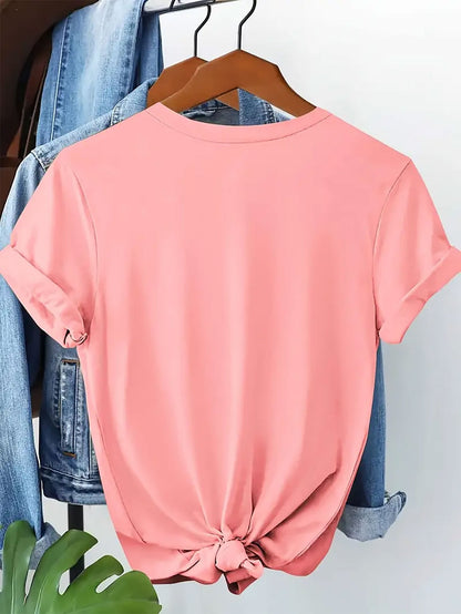 Women's Fun Pattern Round Neck Short Sleeve T-shirt Light Luxury Simple Style Holiday Party Animal Letter Pattern Print Breathable Retro Casual Elegant Style Cartoon Letter Perfect Choice Round Neck Sweater Versatile Tops Everyday Comfort