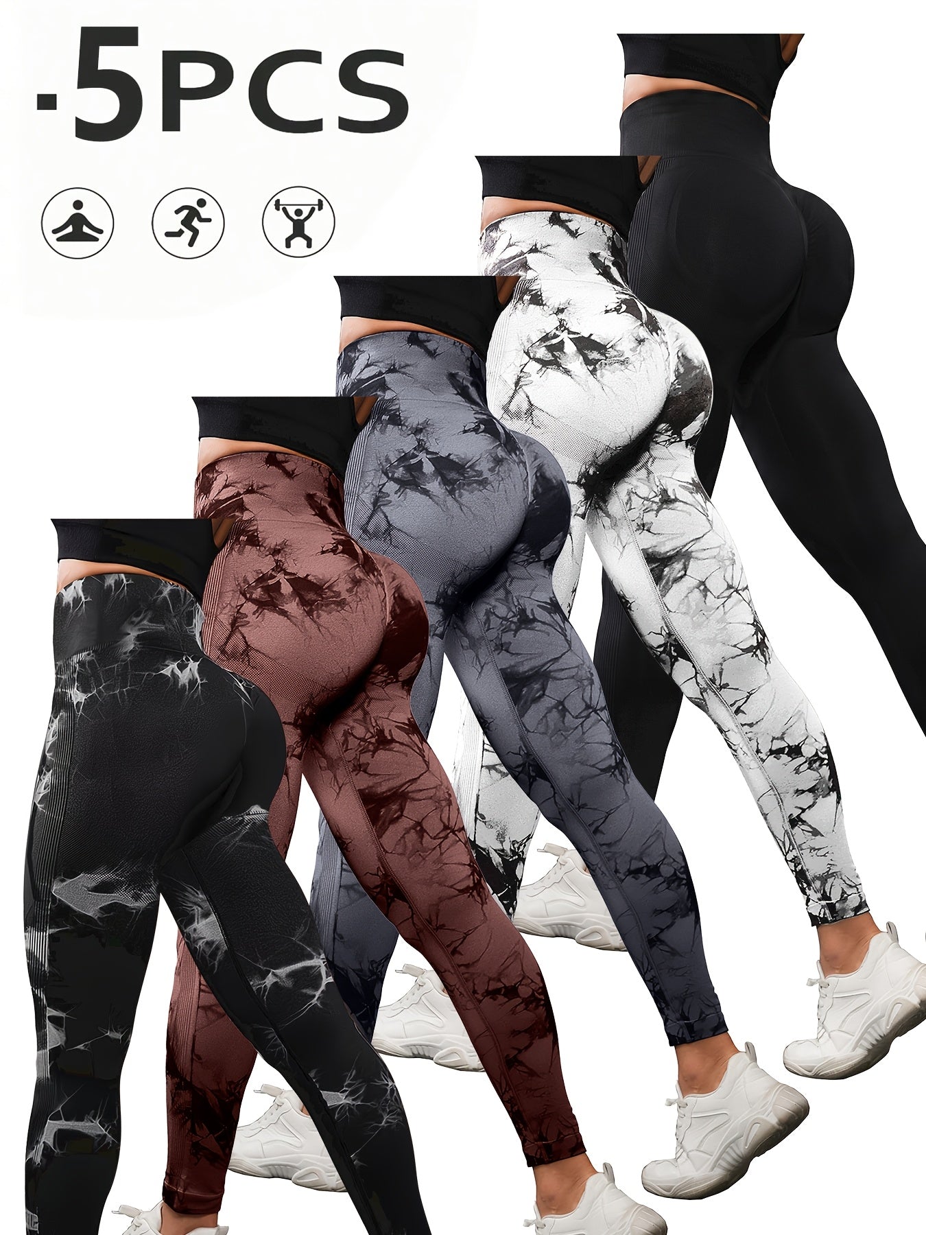 5pcs Set of Women'S High-Waisted Leggings - Soft, Supportive Leggings Designed for Running, Yoga, The Gym, And Other Workouts