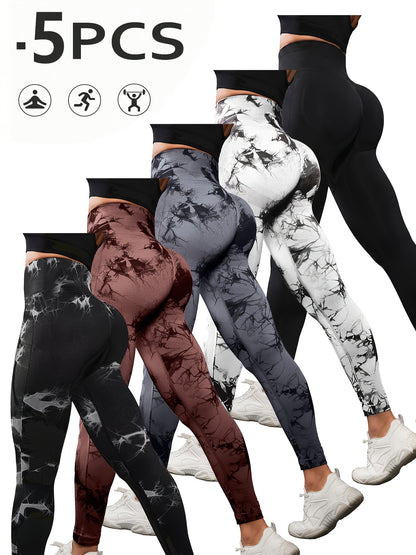 5pcs Set of Women'S High-Waisted Leggings - Soft, Supportive Leggings Designed for Running, Yoga, The Gym, And Other Workouts
