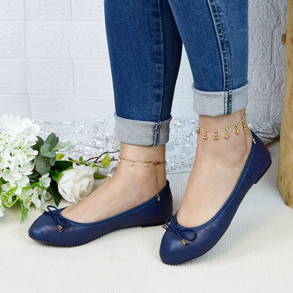 Women's Round Toe Ballet Flats with Bow Detail - Lightweight Breathable Faux Cover, Soft Foldable TPR Sole, Elastic Opening for Easy Slip-On, Casual & Formal Wear (Navy, Burgundy, Black), Ballet Shoes