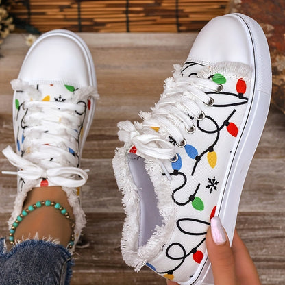 Women's Colorful Print Lace-up Low-top Flats, Lightweight Comfortable Casual Sneakers, Women Shoes