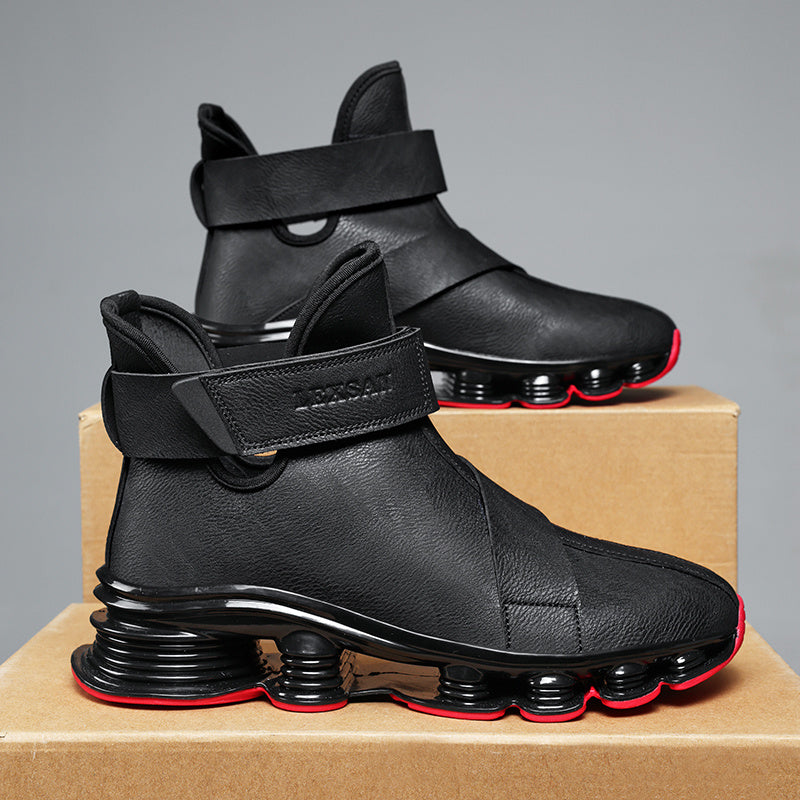 Black Red Trendy Hiking Inspired High Top Shoes Easy Wear Men Women Couple Comfy -Like Casual Shoes Versatile Everyday Street Style Commute Outings Date Nights