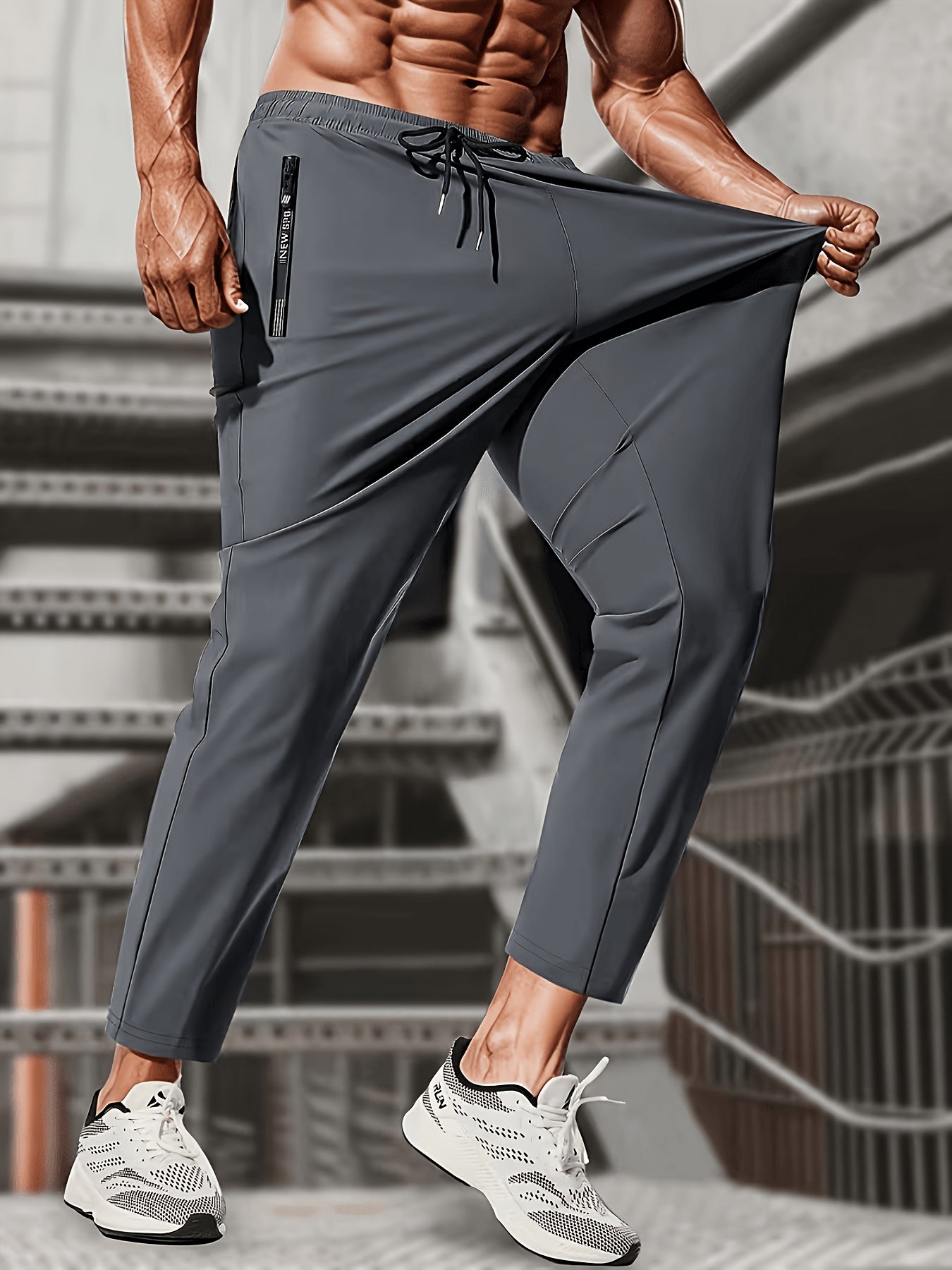 3pcs Men's Summer Ice Silky Pants, Sporty And Casual, Breathable, Cool And Refreshing, Mixed 3-color Versatile, Pocket with Letter Zipper Design, Stretchy And Quick-drying, Suitable for Fitness, Jogging, Cycling, And Daily Casual Wear