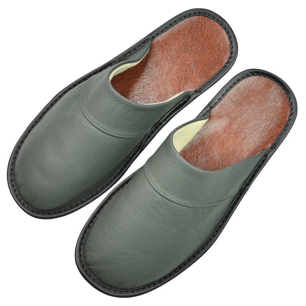 Wide Width Genuine Leather Slippers Oversized Non-slip Genuine Leather Slippers Winter Spring Autumn Summer Indoor Slipper for Men Women| Casual Single Slides Shoes