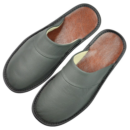 Wide Width Genuine Leather Slippers Oversized Non-slip Genuine Leather Slippers Winter Spring Autumn Summer Indoor Slipper for Men Women| Casual Single Slides Shoes