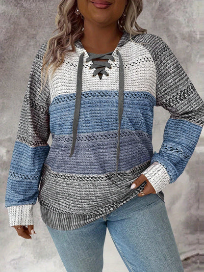 Plus Size, Plus Size Women's Oversized Hooded Sweater Sweatsuit - Thick Winter Warm Full-Zip Jacket-like Pullover with V-Neck Collar, Pink/Gray/Black/Beige Houndstooth Print, Machine Washable Cozy Sweater Jacket