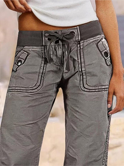 European And American Style, Individualistic Street Style, Slim Fit, Flattering, Cargo Pants, Women's Straight Leg Wide-Leg Pants with Lace-Up, Low-Rise Casual Jeans