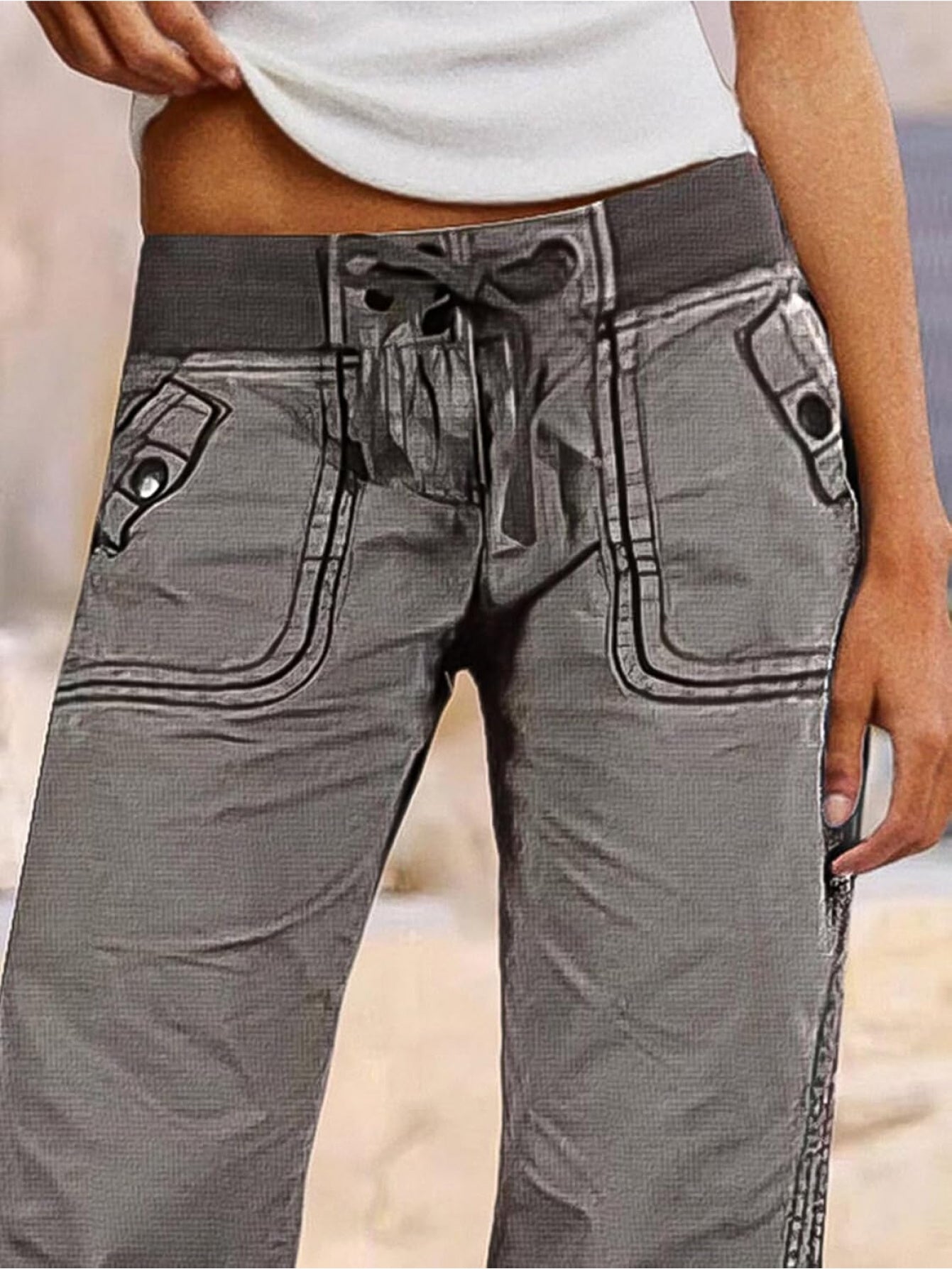 European And American Style, Individualistic Street Style, Slim Fit, Flattering, Cargo Pants, Women's Straight Leg Wide-Leg Pants with Lace-Up, Low-Rise Casual Jeans