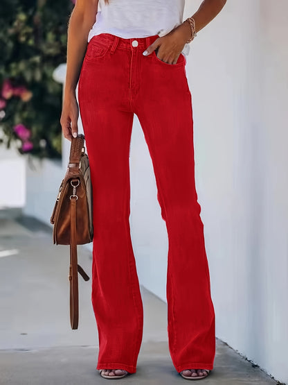 26AW Women'S Stretchy Vintage Multi-Use Casual Chic Mid-Rise Pants with Pockets, Machine Washable, Long-Lasting, Flared Denim Trousers for Trendy Street Style