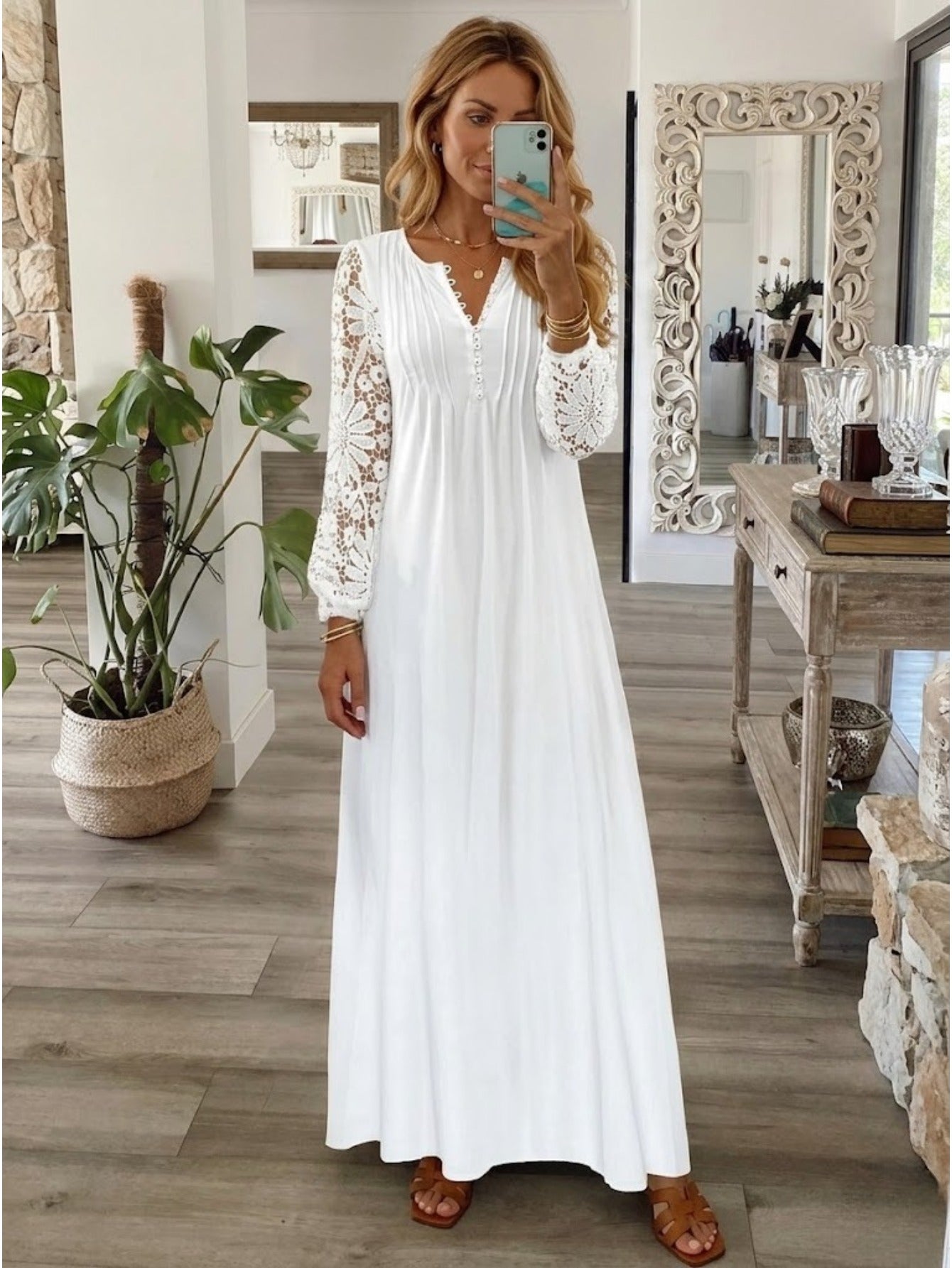 Red Rose Lace V-Neck High-Waist Dress - product view 10