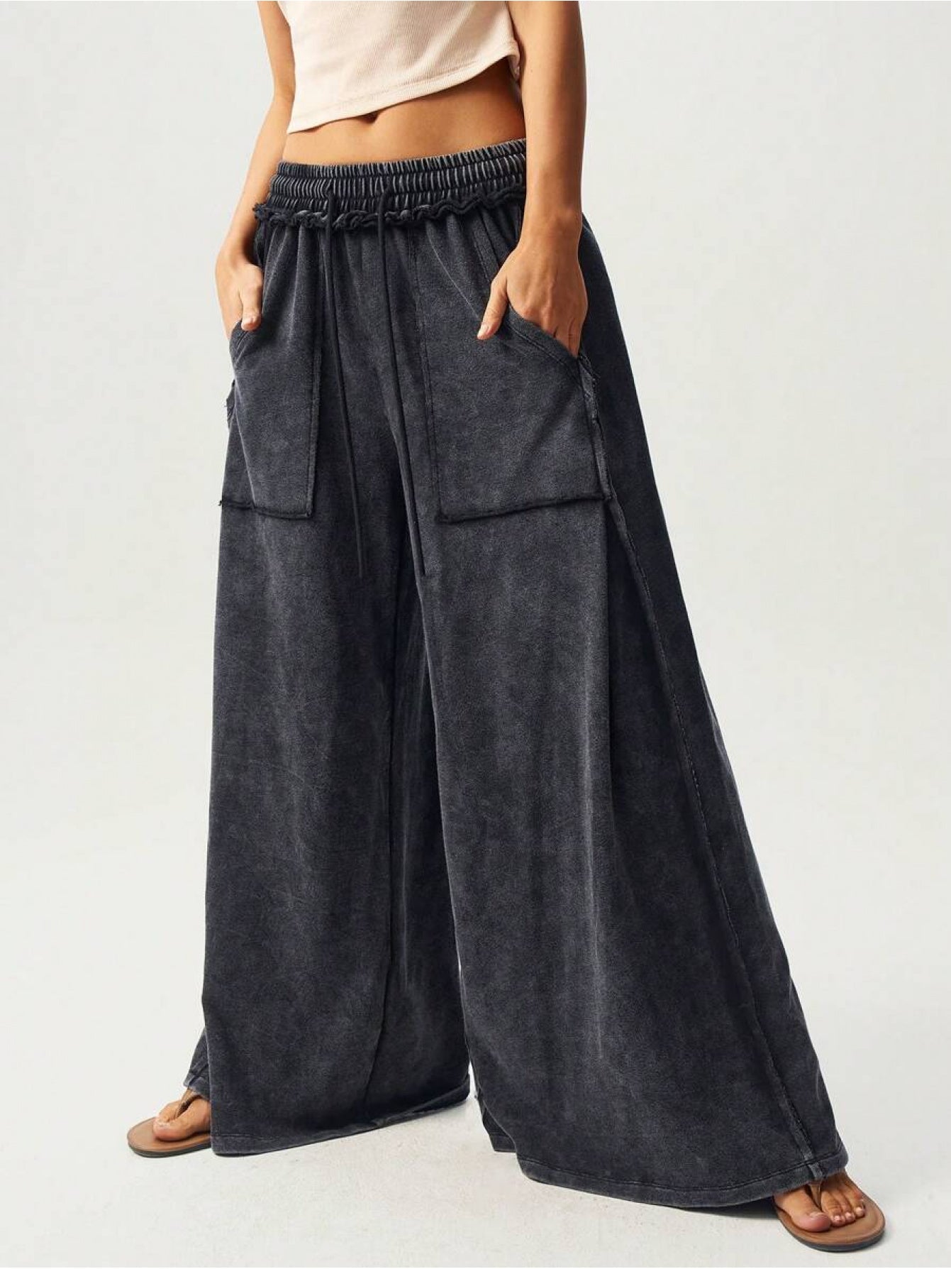 BOHO Ladies' Casual Patchwork Color Loose Wide-Leg Washed Pants