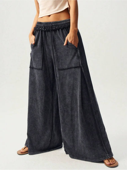 BOHO Ladies' Casual Patchwork Color Loose Wide-Leg Washed Pants