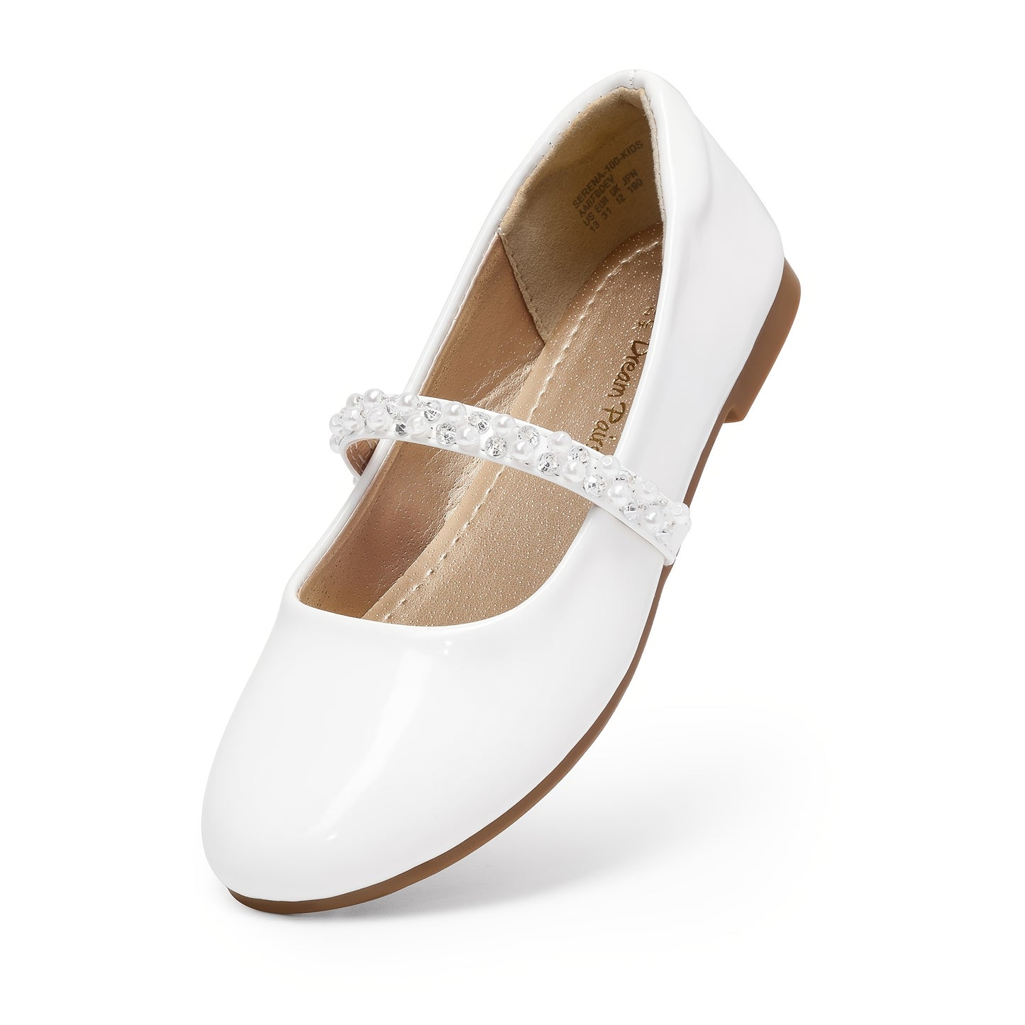 Girls Mary Jane Dress Shoes Ballerina Flats with Rhinestone & Pearl Sparkle Suitable for Wedding, Party, Communion - Sole & TPR Cushioned Footbed, Low-Top Round Toe Dress Shoes for Toddler/Little Kid/Big Kid (Year-Round Comfort)