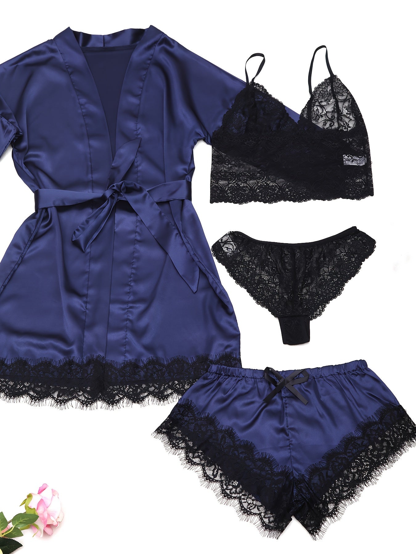 Women's Sleepwear, Home Clothes, Bathrobe 5pcs Set, Multi-color, No Pattern, Sexy, Solid Color, Contrasting Lace, No Lining, Belt, Adult Style, Comfortable and Breathable Fabric, Essential for Lovers to Save Money