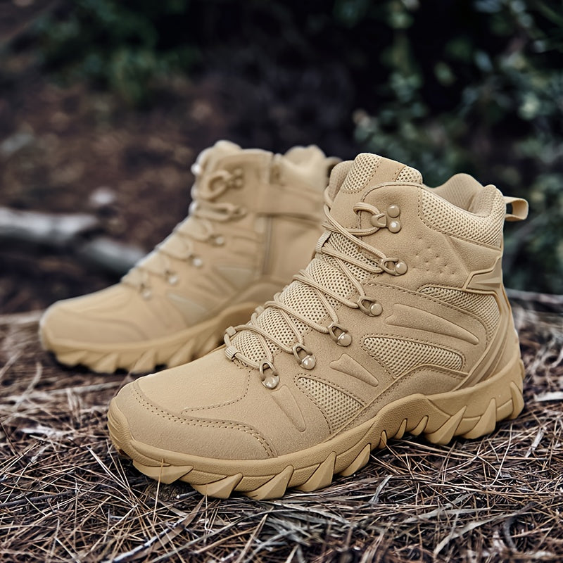 [Hiking Camping Boots] Men's High Top Outdoor Boots with Padded Collar Support And Non-Slip Sole, Suitable for Hiking, Camping, Winter, Spring, And Autumn Hiking. Rugged Boot Design Camping Shoes | Adjustable Lace Closure, Hiking Boots