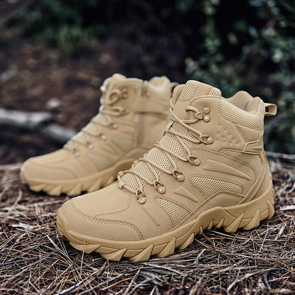 [Hiking Camping Boots] Men's High Top Outdoor Boots with Padded Collar Support And Non-Slip Sole, Suitable for Hiking, Camping, Winter, Spring, And Autumn Hiking. Rugged Boot Design Camping Shoes | Adjustable Lace Closure, Hiking Boots