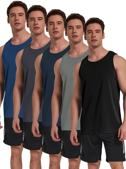 5pcs Men's Fitness Tank Top Sleeveless Mesh Muscle Fitness Shirt Quick Dry Fitness Tank Top Multi Color Fitness Training Wear, 2026, Valentine's Day, Gifts