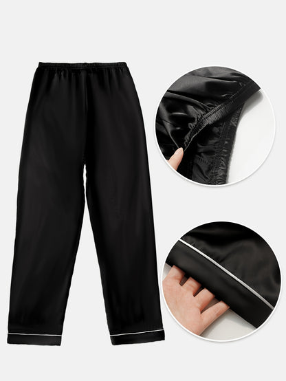 Solid Satin Pajama Set, Casual Short Sleeve Buttons Lapel Top & Shorts, Women'S Sleepwear