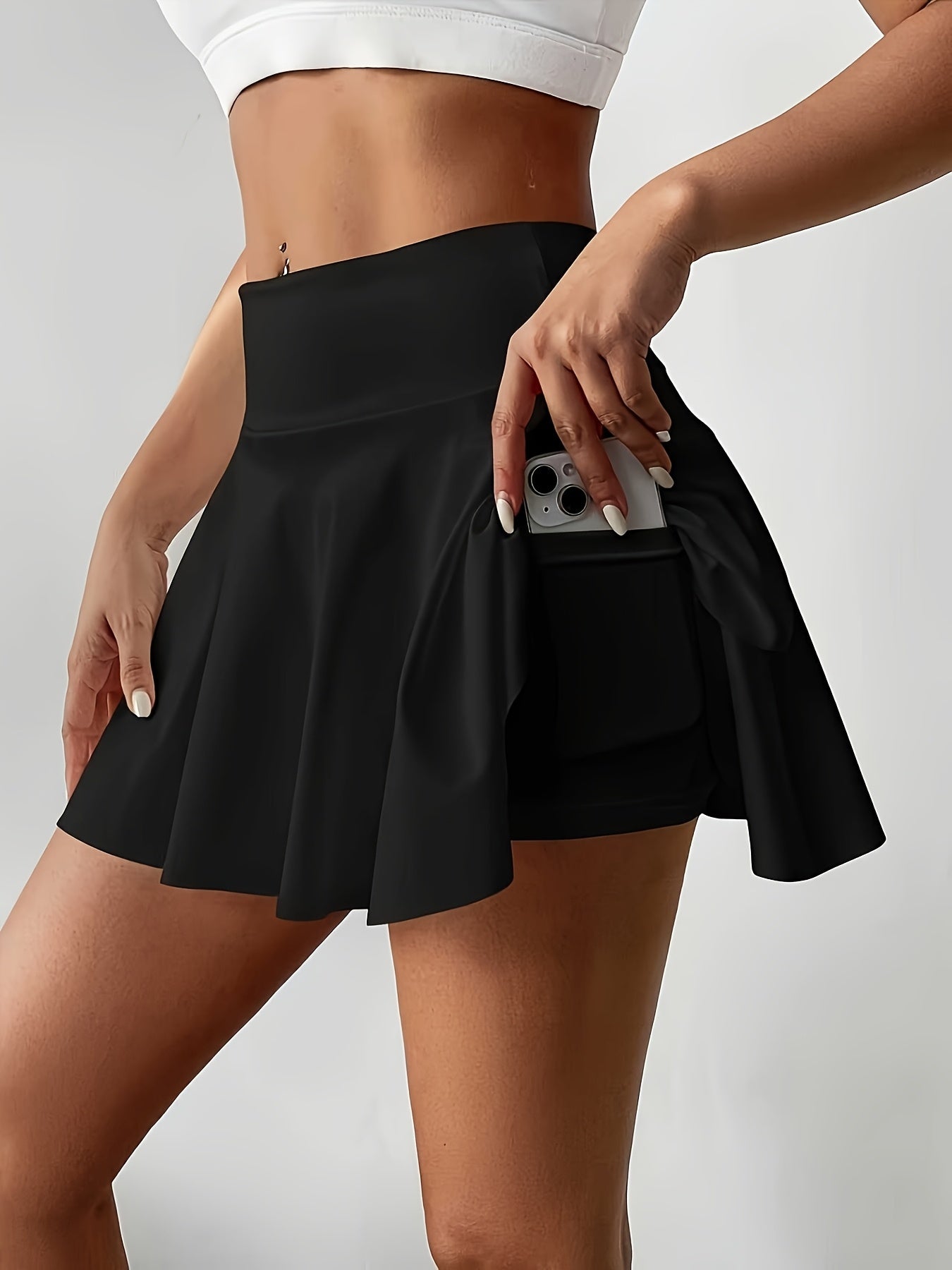 3pcs Women's Athletic Pleated Skirts with Pockets- High Waist, Stretchy Polyester Tennis& Yoga Skort, Machine Washable, Black/White/Gray, Side Tie Detail, Comfort Fit for Lifestyle, Tennis Skirt