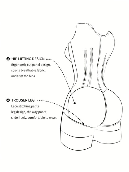 Women's 2-in-1 Adjustable Abdominal Shaping Bodysuit Post-Surgery Abdominal Control Full-Body Bodysuit | Leg-Shaping Shorts Hip-Lifting Zipper-Style Butt Lifter - Suitable for Daily Wear And Exercise | Strong Support Lines, Waist Shaping Garment