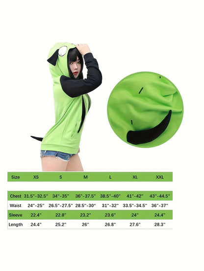 Women Cosplay Hoodie Jacket Green Coat with Ears for Halloween Party