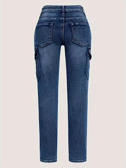 Plus Size Women'S Fashion Skinny Jeans -Comfortable Cargo Denim Pants with Side Pockets