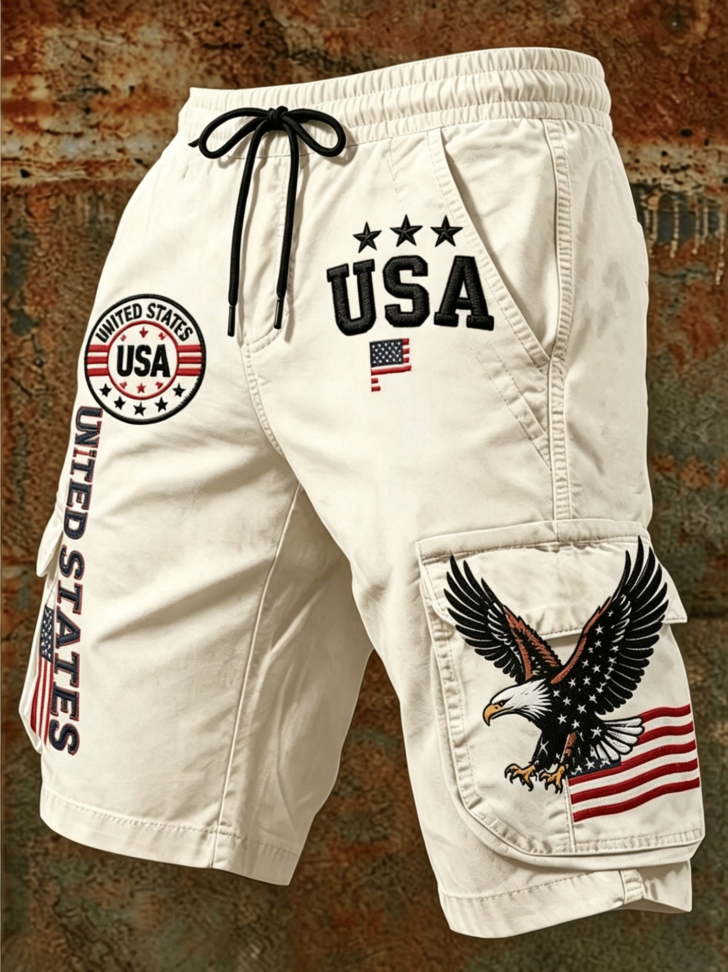 Men's Summer Casual Workwear Shorts with American Theme Digital Print Loose Drawstring Five Quarter Pants Are Essential for Daily Outdoor Vacation Wear