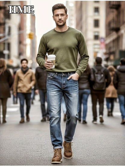 Men's Straight Leg Jeans - Classic Wash Clean Finish Streetwear 448485