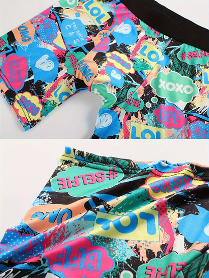 10pcs Men's Graffiti and Game Controller Boxer Briefs- Breathable Quick-Dry Polyester, Medium Elasticity, Random Camouflage Print for Home, Swimming, and Casual Wear, Playful Pattern Boxer Briefs| Comfortable and Well-fitted Boxer Shorts