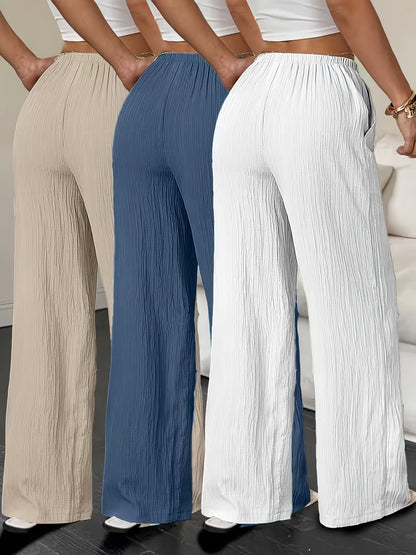 Women's 3pcs Elegant Casual Wide-leg Trousers, Straight Leg Design, Suitable for All Seasons, Adult Fit, All-season Trousers, Loose Fit, Comfortable and Flattering.