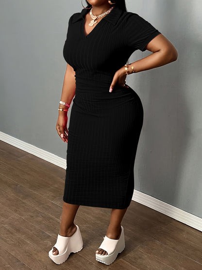 [Sexy Bodycon Dress] Sexy Summer Bodycon Dress | Women's Neck Casual Short Sleeve Basic Pencil Midi Club Dresses