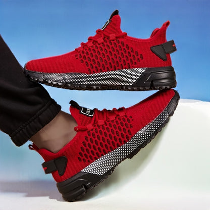 A Pair of Men'S All-Season Sports Running Shoes, Casual Street Style, Solid Color Design, Air Cushion, Lace-Up, Low Top, Imitation Fabric, Cloth Lining And Insole, Rubber Sole