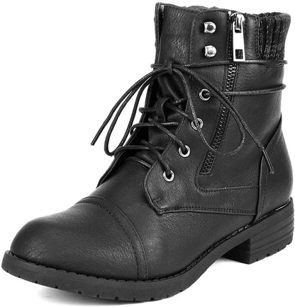Women's Lace Up Combat boots Winter Warm Ankle Booties Short Boot