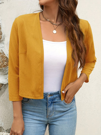 Solid Color Open Front Jacket, Casual Long Sleeve Jacket for Fall & Winter, Women'S Clothing
