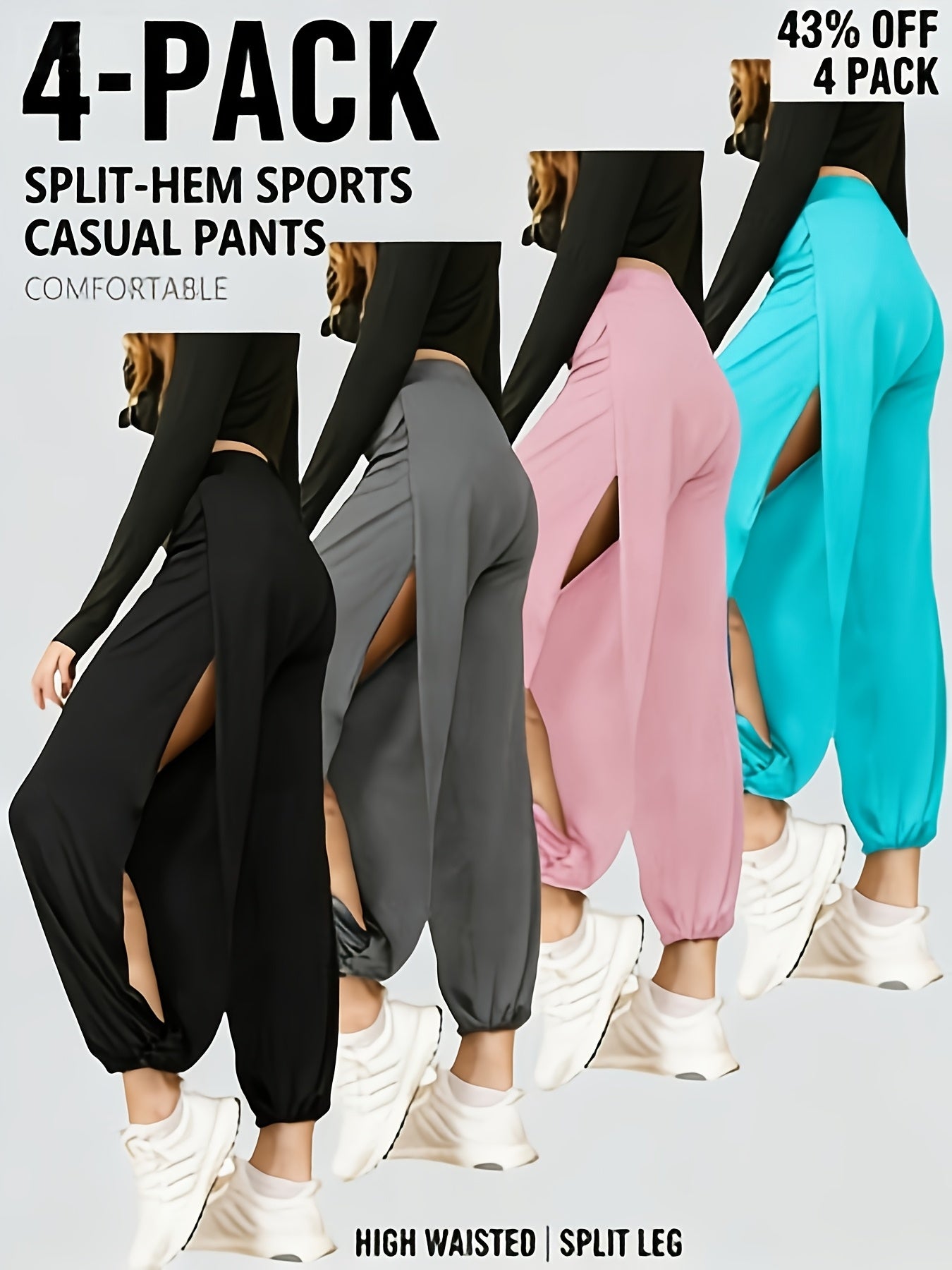 4pcs Women'S Autumn Clothing, Women'S Halloween Costumes, High-Waisted Harem Pants with Thigh Slits - Black Loose Casual Lantern Pants, Breathable, Suitable for Spring/Summer/Autumn, Casual Pants