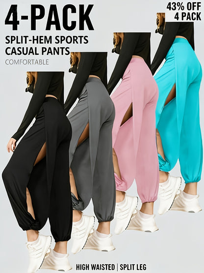 4pcs Women'S Autumn Clothing, Women'S Halloween Costumes, High-Waisted Harem Pants with Thigh Slits - Black Loose Casual Lantern Pants, Breathable, Suitable for Spring/Summer/Autumn, Casual Pants
