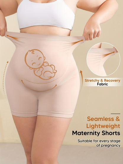 Women's High-Waist High-Stretch Belly Support Fabric with Abdominal Functionality, Ribbed Back Support Maternity Shorts, Comfortable and Breathable Suitable for the Full Pregnancy Cycle, Maternity Clothing|Breathable Fabric|Elastane Fabric