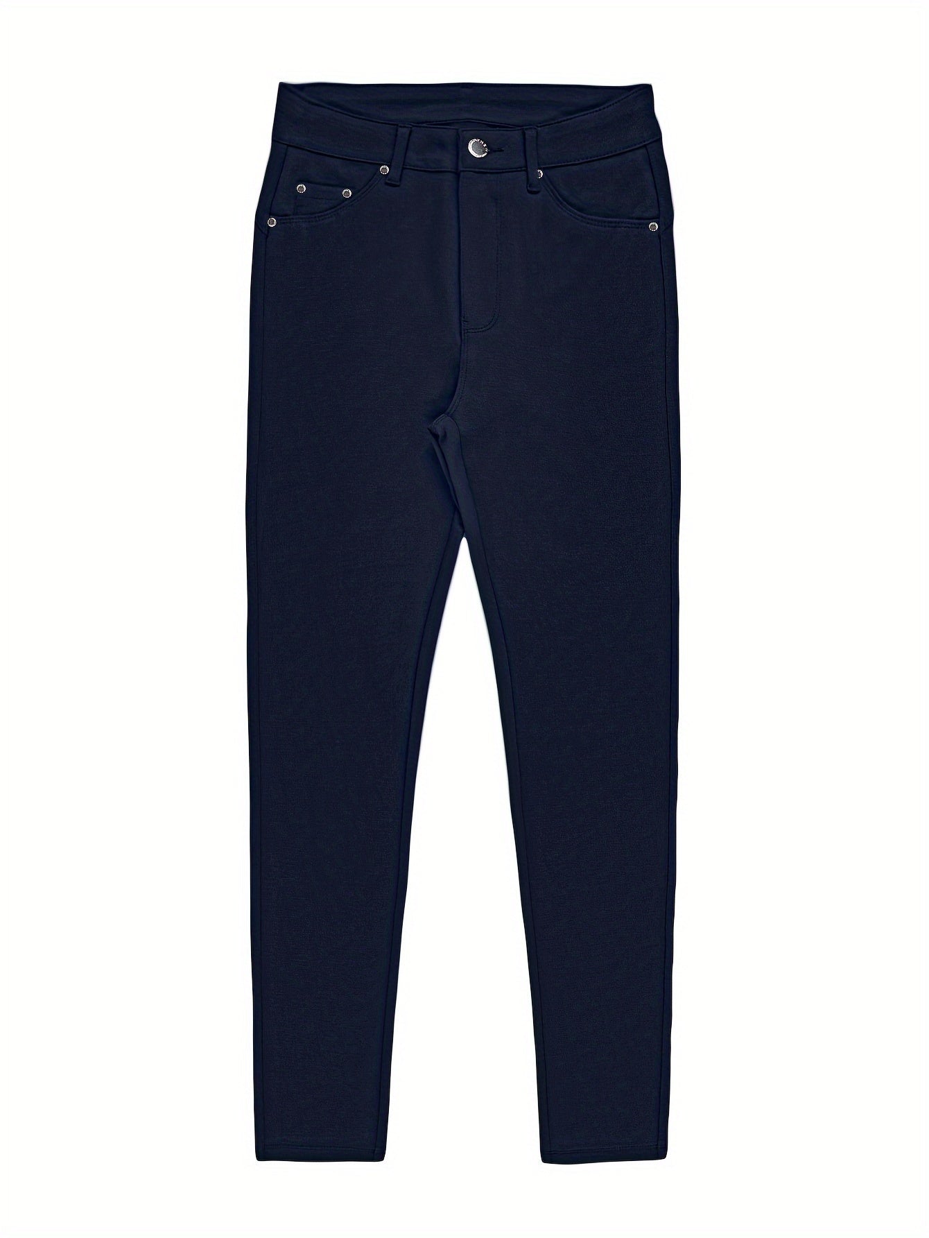 Women's High-Waisted Stretch Street Style Solid Black Skinny Fashion Metal Button Detail Casual Jeans