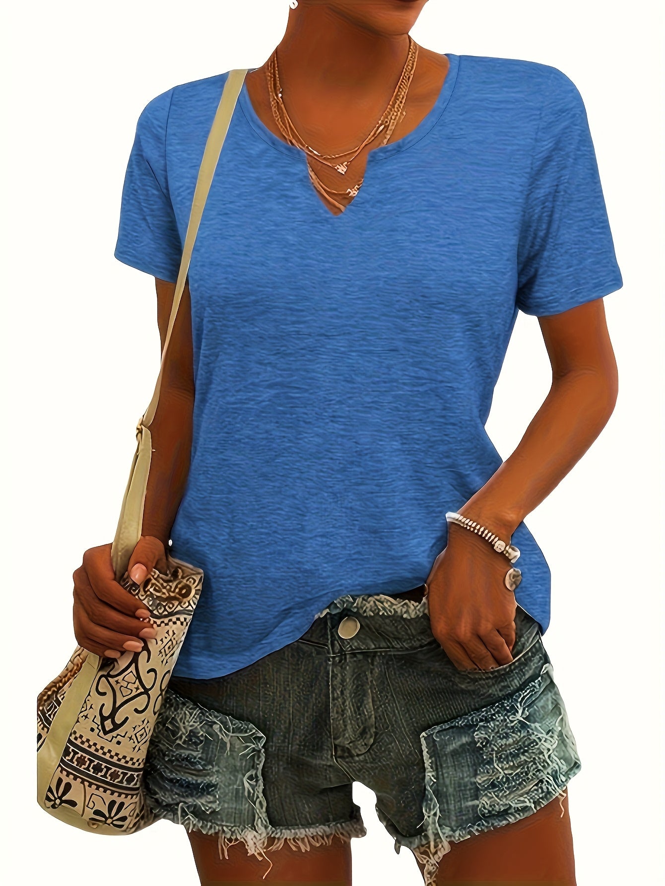 Three-piece Women'S European And American Fashion Top, Spring And Summer Fashion Clothing, Casual V-neck Short-sleeved T-shirt