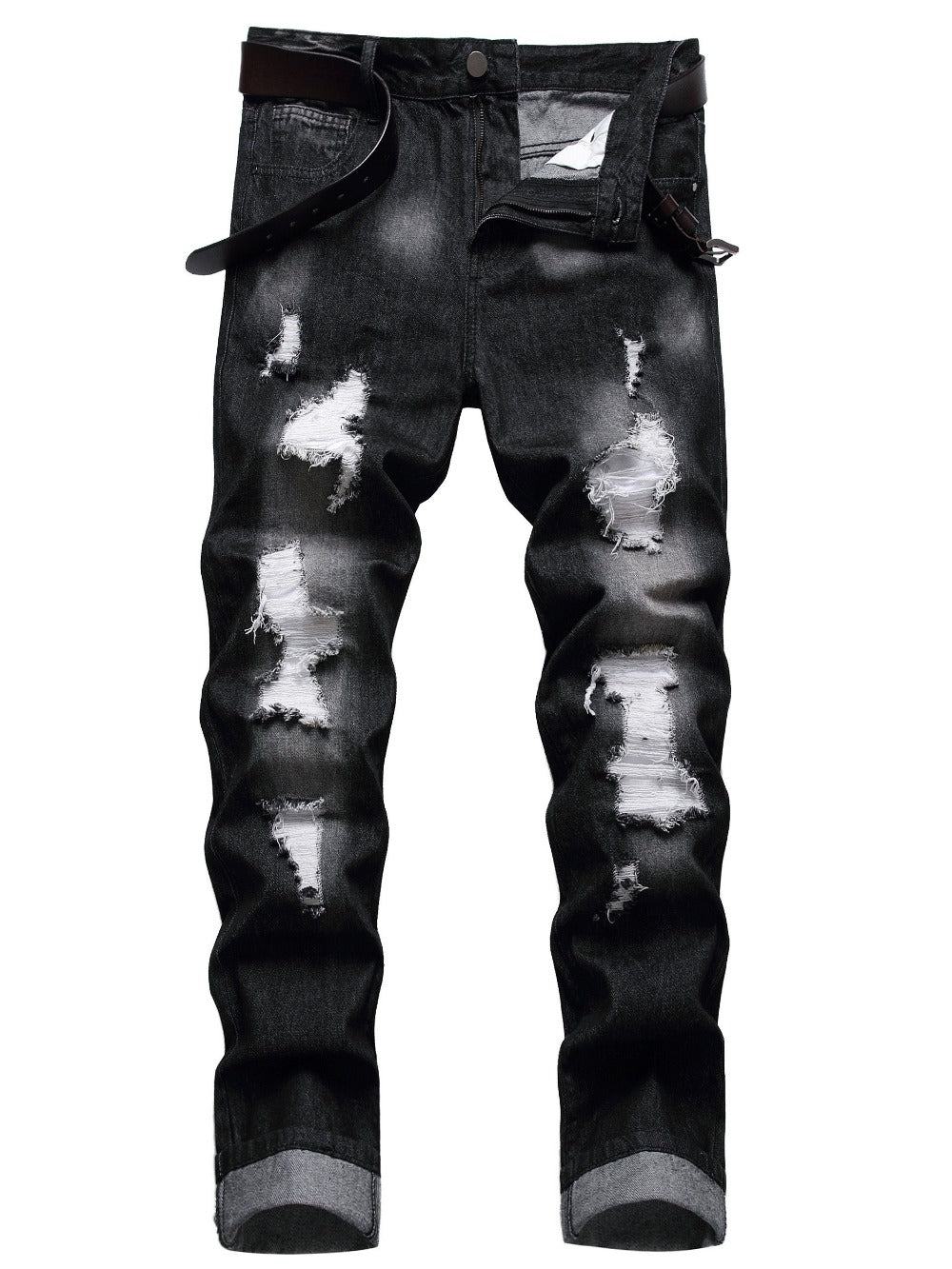 Men's Slim Fit Jeans - Black Denim Distressed Everyday 424101